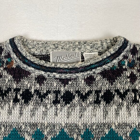 Vintage Method 90s Fair Isle Knit Grey Blue Sweater Large - Picture 6 of 7